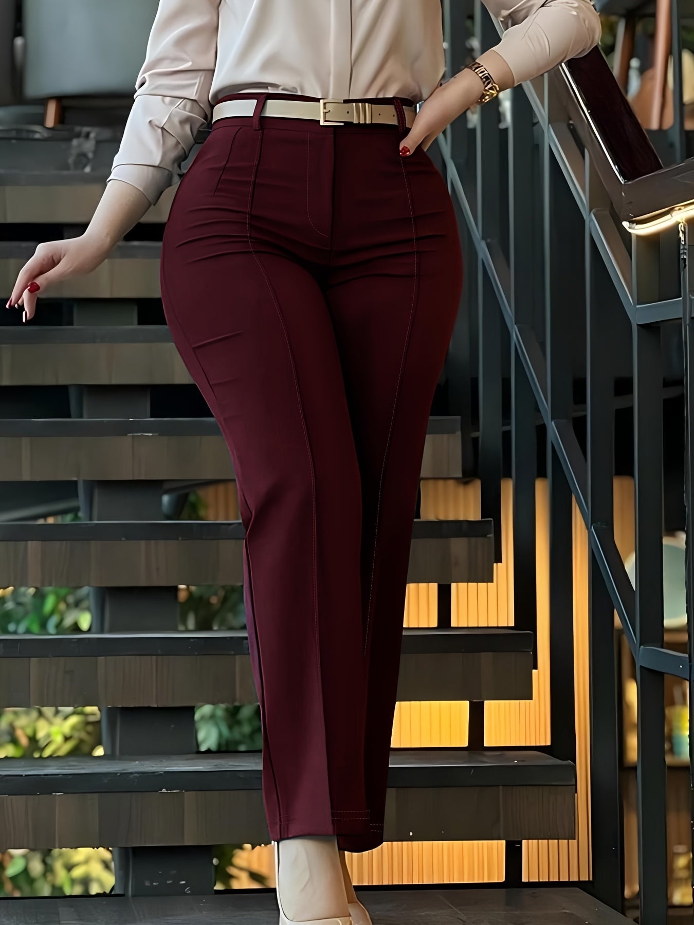 Women'S Chic Style Solid Color Suit Pants - Elegant High-Waisted, Long Trousers for a Sophisticated Look, Perfect for All Seasons